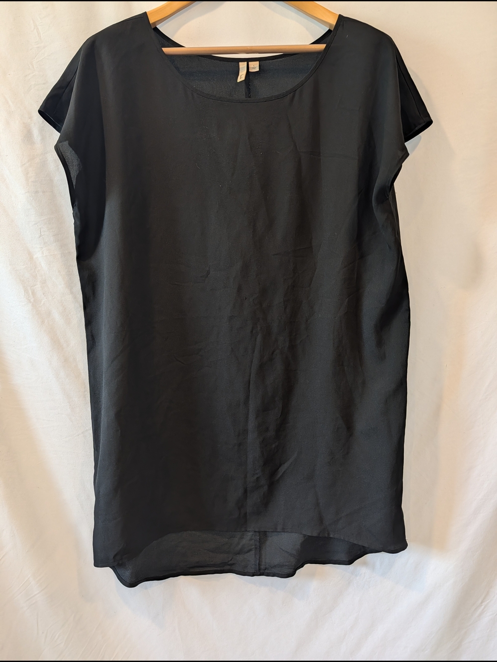 Frenchi Black Short Sleeve Tunic t shirt Dress popover semi sheer lightweight